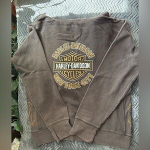 Harley-Davidson Brown Hoodie Sweatshirt with Gold Logo; Woman’s Size Small